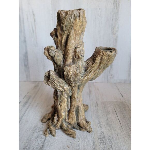 Rustic Santa Claus tree trunk candle holder vintage reindeer Xmas decor - Picture 6 of 8